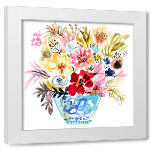 Small Blue Vase White Modern Wood Framed Art Print by Fields, Karen