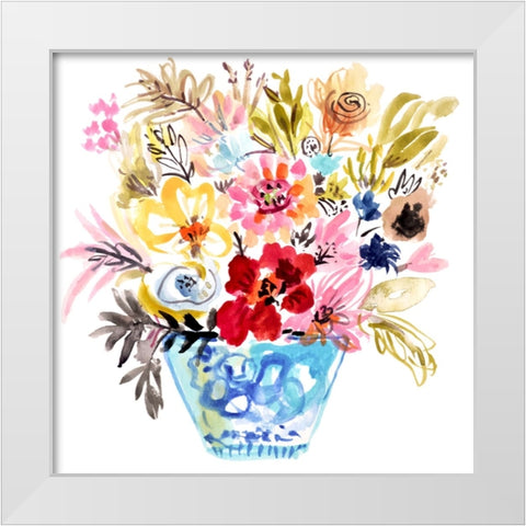Small Blue Vase White Modern Wood Framed Art Print by Fields, Karen
