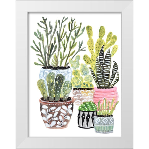 A Cactus Garden I White Modern Wood Framed Art Print by Fields, Karen