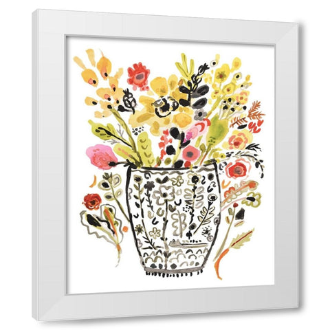 Inked Yellow Flowers in Vase White Modern Wood Framed Art Print by Fields, Karen