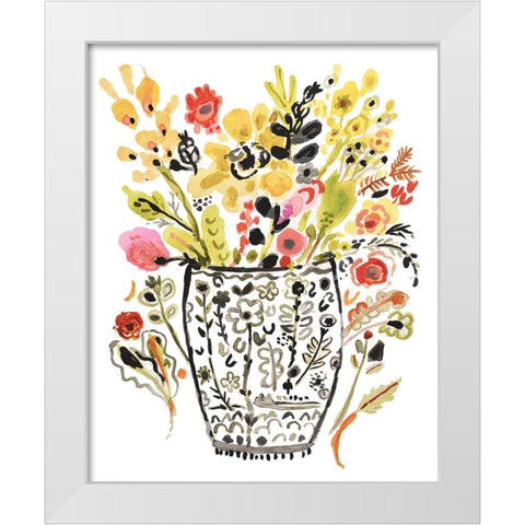 Inked Yellow Flowers in Vase White Modern Wood Framed Art Print by Fields, Karen