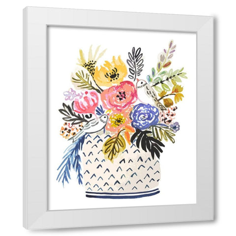 Cottage Bird Vase White Modern Wood Framed Art Print by Fields, Karen