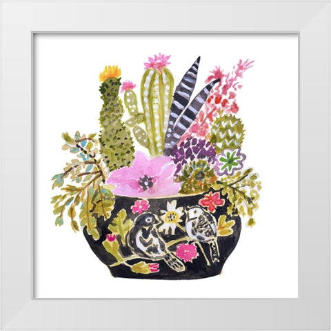 Black Bird Vase White Modern Wood Framed Art Print by Fields, Karen