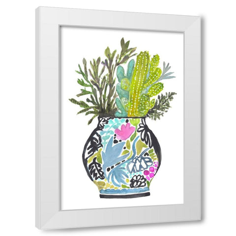 Painted Vase With Cactus White Modern Wood Framed Art Print by Fields, Karen