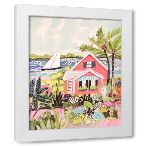 Coastal Pink Cabin White Modern Wood Framed Art Print by Fields, Karen