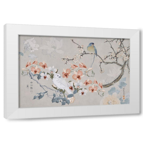 Chinoiserie With Birds White Modern Wood Framed Art Print by Haase, Andrea