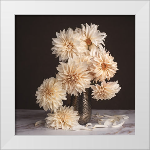 A Dahlia Cascade White Modern Wood Framed Art Print by McLean, Leah