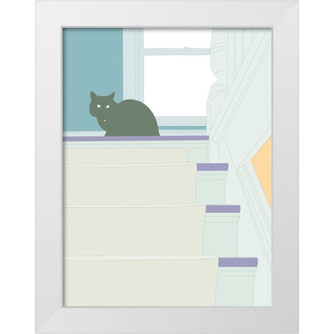 Curious Cat  V White Modern Wood Framed Art Print by Weiss, Richard