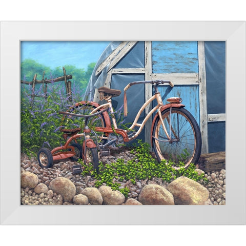Big Bike Little Trike White Modern Wood Framed Art Print by Courtney, Richard