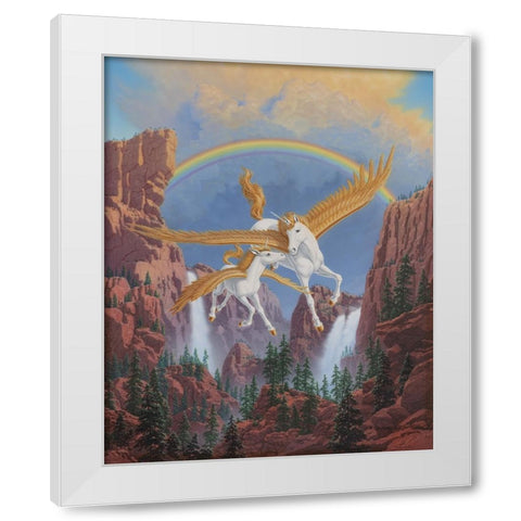 Mother Unicorn And Child White Modern Wood Framed Art Print by Courtney, Richard