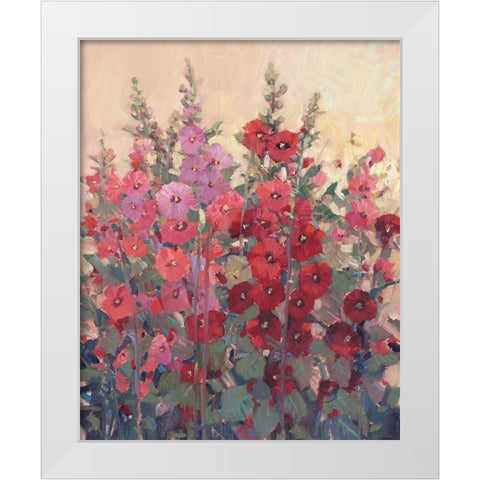 Hollyhocks in a Row I White Modern Wood Framed Art Print by OToole, Tim