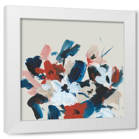 Indigo and Crimson Blooms I White Modern Wood Framed Art Print by Wang, Melissa