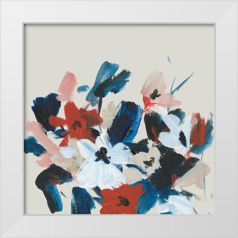 Indigo and Crimson Blooms I White Modern Wood Framed Art Print by Wang, Melissa