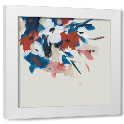 Indigo and Crimson Blooms II White Modern Wood Framed Art Print by Wang, Melissa