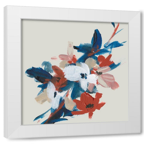 Indigo and Crimson Blooms III White Modern Wood Framed Art Print by Wang, Melissa