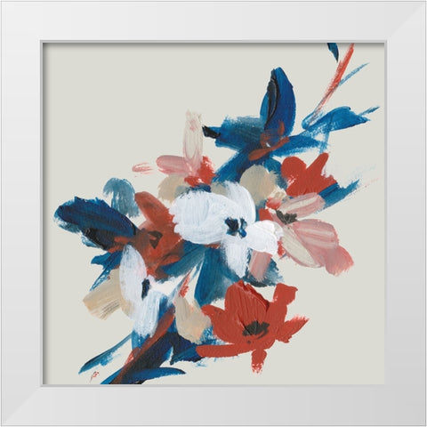 Indigo and Crimson Blooms III White Modern Wood Framed Art Print by Wang, Melissa