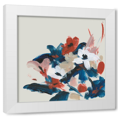 Indigo and Crimson Blooms IV White Modern Wood Framed Art Print by Wang, Melissa