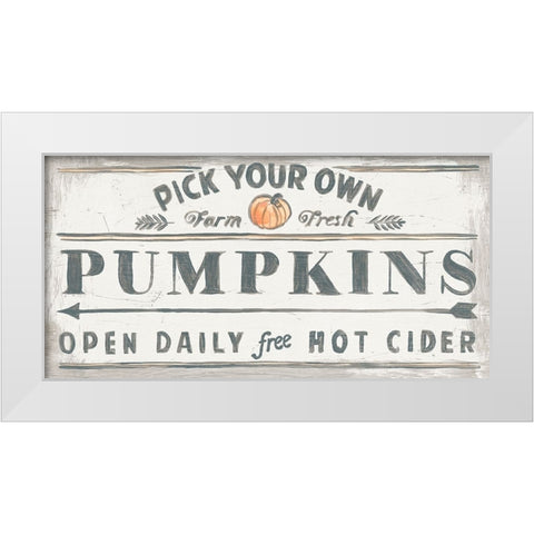 Pumpkin Picking Signs I White Modern Wood Framed Art Print by Vess, June Erica