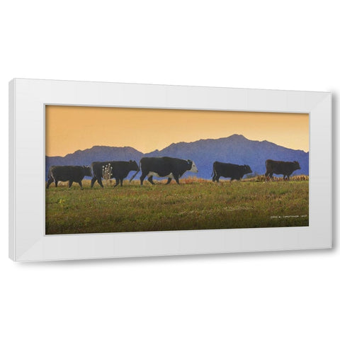 Five Cows in a Row White Modern Wood Framed Art Print by Vest, Chris