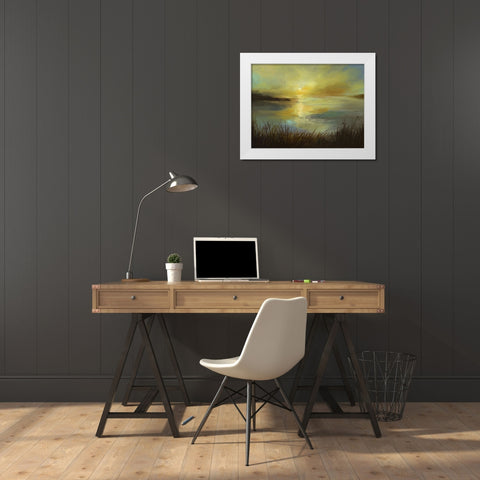 Dawn On The Lake White Modern Wood Framed Art Print by Finch, Sheila