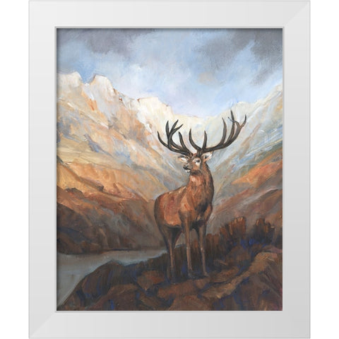 Great Stag in Mountains I White Modern Wood Framed Art Print by OToole, Tim
