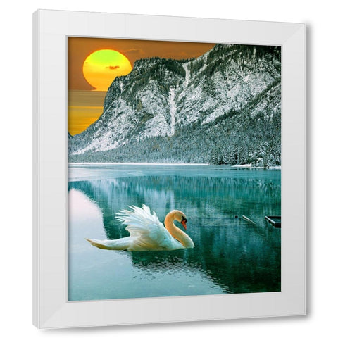 Swan at Dawn II White Modern Wood Framed Art Print by Wang, Melissa