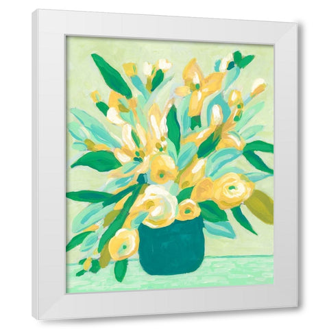 Mint And Sunshine Bouquet I White Modern Wood Framed Art Print by Vess, June Erica