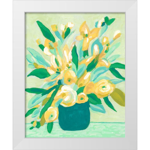 Mint And Sunshine Bouquet I White Modern Wood Framed Art Print by Vess, June Erica