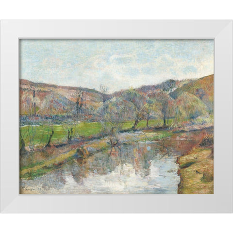 Brittany Landscape White Modern Wood Framed Art Print by Gauguin, Paul