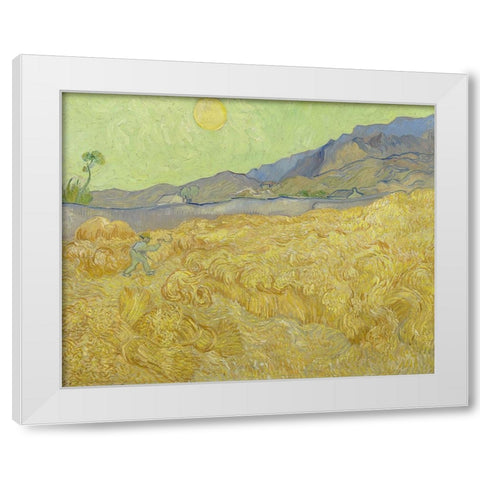 Wheatfield with a reaper White Modern Wood Framed Art Print by Van Gogh, Vincent