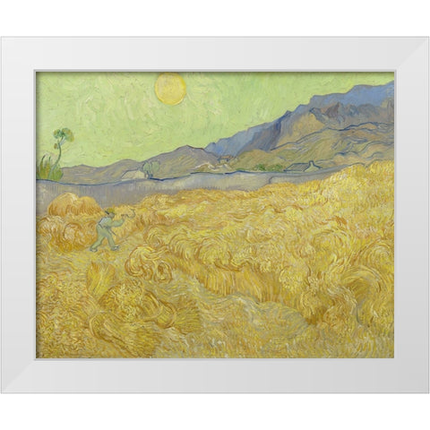 Wheatfield with a reaper White Modern Wood Framed Art Print by Van Gogh, Vincent