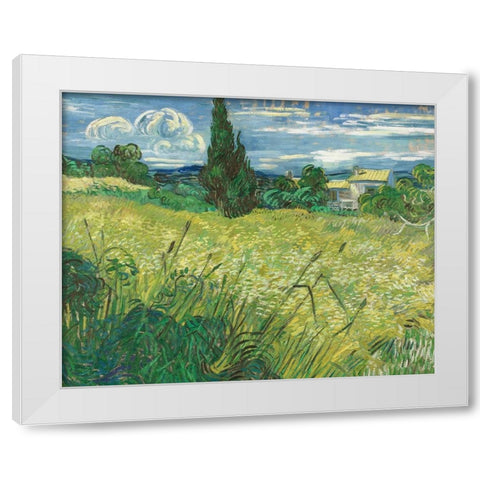 Green Wheat Field with Cypress White Modern Wood Framed Art Print by Van Gogh, Vincent