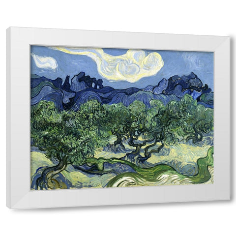 Olive Trees with the Alpilles in the Background White Modern Wood Framed Art Print by Van Gogh, Vincent