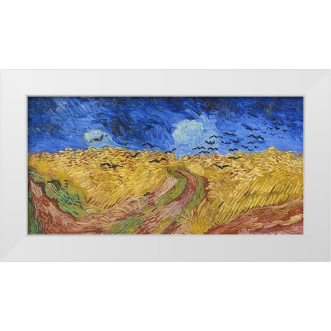 Wheatfield with Crows White Modern Wood Framed Art Print by Van Gogh, Vincent
