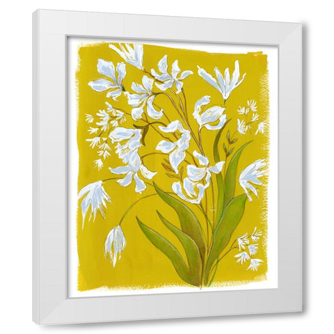 White Blooms in Yellow Field I White Modern Wood Framed Art Print by Marr, Laura