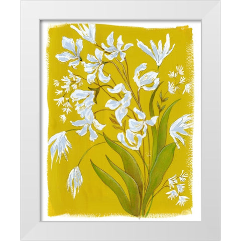 White Blooms in Yellow Field I White Modern Wood Framed Art Print by Marr, Laura