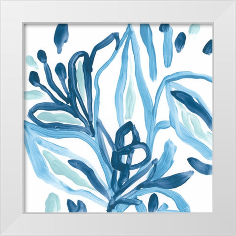 Blue Tropical Sketch I White Modern Wood Framed Art Print by Vess, June Erica