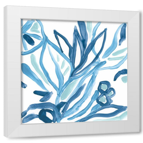 Blue Tropical Sketch IV White Modern Wood Framed Art Print by Vess, June Erica