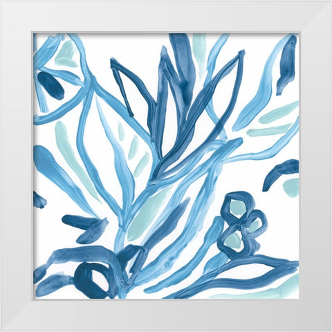 Blue Tropical Sketch IV White Modern Wood Framed Art Print by Vess, June Erica