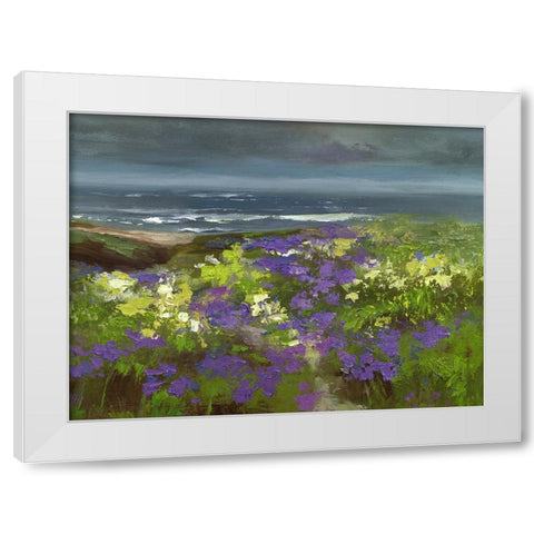 Cliffside Flowers White Modern Wood Framed Art Print by Finch, Sheila