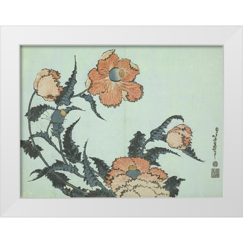 Katsushika Hokusai Floral I White Modern Wood Framed Art Print by Hokusai, Katsushika