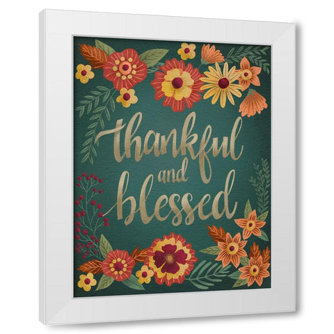 Autumn Flowers Thankful I White Modern Wood Framed Art Print by Moore, Regina