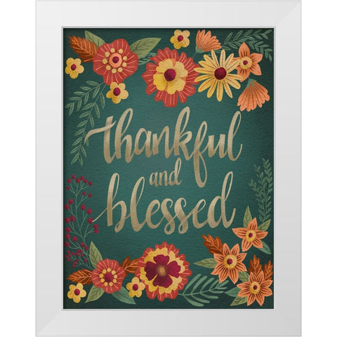 Autumn Flowers Thankful I White Modern Wood Framed Art Print by Moore, Regina