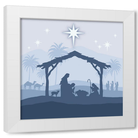 Blue Nativity I White Modern Wood Framed Art Print by Moore, Regina