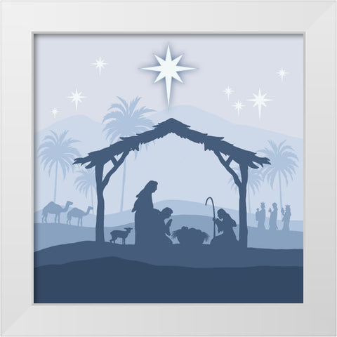 Blue Nativity I White Modern Wood Framed Art Print by Moore, Regina