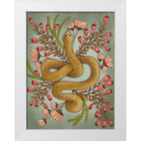 Snake In The Flowers I White Modern Wood Framed Art Print by Moore, Regina