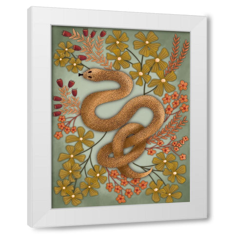 Snake In The Flowers II White Modern Wood Framed Art Print by Moore, Regina