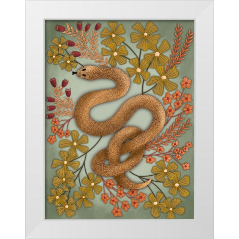 Snake In The Flowers II White Modern Wood Framed Art Print by Moore, Regina