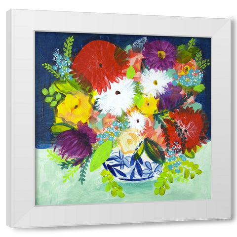Summer Bouquet With Blue Vase I White Modern Wood Framed Art Print by Hampe, Shelley