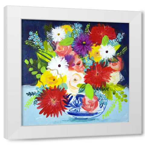 Summer Bouquet With Blue Vase II White Modern Wood Framed Art Print by Hampe, Shelley